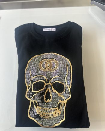 T-shirt “doodskop bling” Zwart